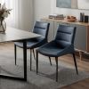 Set of Two Navy Blue and Black Faux Leather and Metal Dining Side Chairs