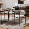 Set of Two Light Gray and Black Fabric and Steel Open Back Dining Arm Chairs