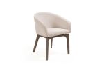 Taupe and Brown Boucle And Faux Leather Dining Arm Chair