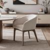 Taupe and Brown Boucle And Faux Leather Dining Arm Chair