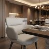 Light Gray and Black Faux Leather and Metal Dining Arm Chair