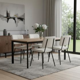 Set of Four Beige and Black Fabric and Steel Dining Side Chairs