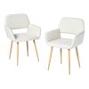 Set of Two Beige and Oak Fabric and Steel Dining Arm Chairs