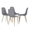 Set of Four Gray and Oak Velvet and Steel Dining Side Chairs