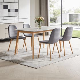 Set of Four Gray and Oak Velvet and Steel Dining Side Chairs