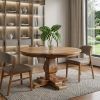 43" Brown Solid Wood Pedestal Base Round Top Dining Table