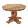 43" Brown Solid Wood Pedestal Base Round Top Dining Table