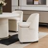 Set of Two Beige Chenille Wing Back Dining Chairs With Wheels