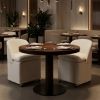 Set of Two Beige Chenille Wing Back Dining Chairs With Wheels