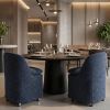 Set of Two Blue Chenille Wing Back Dining Chairs With Wheels