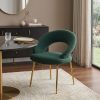 Green and Gold Boucle and Metal Curved Back Dining Side Chair