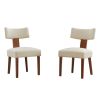 Set of Two Beige and Brown Linen and Solid Wood Dining Side Chairs