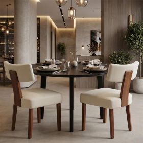 Set of Two Beige and Brown Linen and Solid Wood Dining Side Chairs