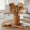 Set of Nine Natural Solid Wood Cooking Utensils With Crock