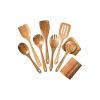 Set of Nine Natural Solid Wood Cooking Utensils With Crock