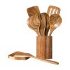 Set of Nine Natural Solid Wood Cooking Utensils With Crock