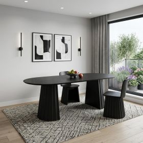 79" Black Wood Double Pedestal Base Oval Dining Table