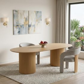 86" Natural Wood Double Pedestal Base Oval Dining Table