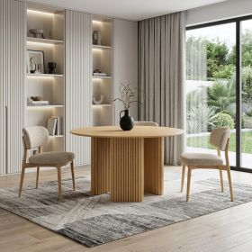 46" Natural Wood Three Leg Base Round Top Dining Table