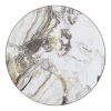 36" Gray And Black Faux Marble And Steel Pedestal Base Round Top Dining Table