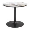 36" Gray And Black Faux Marble And Steel Pedestal Base Round Top Dining Table