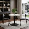 36" Gray And Black Faux Marble And Steel Pedestal Base Round Top Dining Table