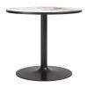 36" Gray And Black Faux Marble And Steel Pedestal Base Round Top Dining Table