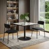 36" Gray And Black Faux Marble And Steel Pedestal Base Square Dining Table