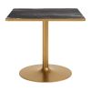 36" Black And Gold Faux Marble And Steel Pedestal Base Square Dining Table