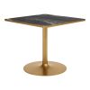 36" Black And Gold Faux Marble And Steel Pedestal Base Square Dining Table