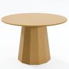 46" Oak Wood Pedestal Base Straight Edge Round Top Dining Table