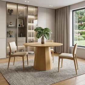46" Oak Wood Pedestal Base Beveled Edge Round Top Dining Table