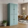 72" Aqua Solid Wood Four Door Pantry Or Storage Closet