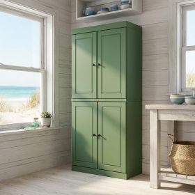 72" Green Solid Wood Four Door Pantry Or Storage Closet