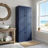 72" Navy Blue Solid Wood Four Door Pantry Or Storage Closet
