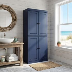 72" Navy Blue Solid Wood Four Door Pantry Or Storage Closet