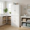 72" White Solid Wood Four Door Two Drawer Pantry Or Storage Closet