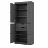 72" Gray Solid Wood Four Door Two Drawer Pantry Or Storage Closet