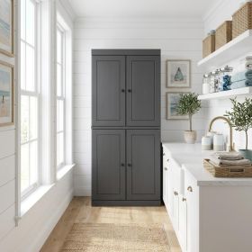72" Gray Solid Wood Four Door Two Drawer Pantry Or Storage Closet
