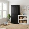 72" Black Solid Wood Four Door Two Drawer Pantry Or Storage Closet