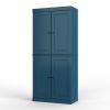 72" Teal Blue Solid Wood Four Door Two Drawer Pantry Or Storage Closet