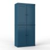 72" Teal Blue Solid Wood Four Door Two Drawer Pantry Or Storage Closet