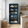 72" Teal Blue Solid Wood Four Door Two Drawer Pantry Or Storage Closet
