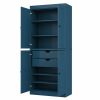72" Teal Blue Solid Wood Four Door Two Drawer Pantry Or Storage Closet