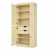 72" Yellow Solid Wood Four Door Two Drawer Pantry Or Storage Closet