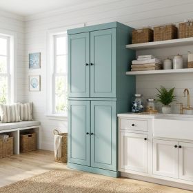 72" Aqua Solid Wood Four Door Two Drawer Pantry Or Storage Closet