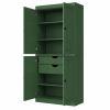 72" Green Solid Wood Four Door Two Drawer Pantry Or Storage Closet