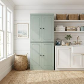 72" Sage Solid Wood Four Door Two Drawer Pantry Or Storage Closet