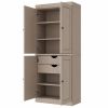 72" Beige Solid Wood Four Door Two Drawer Pantry Or Storage Closet