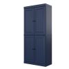 72" Navy Blue Solid Wood Four Door Two Drawer Pantry Or Storage Closet